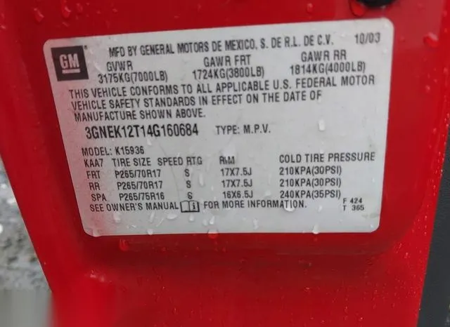 3GNEK12T14G160684 2004 2004 Chevrolet Avalanche 1500 9