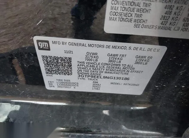 3GTP9EEL9NG130186 2022 2022 GMC Sierra- 1500 Limited 4Wd  S 9