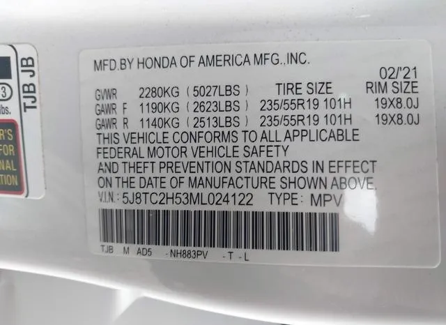 5J8TC2H53ML024122 2021 2021 Acura RDX- Technology Package 9