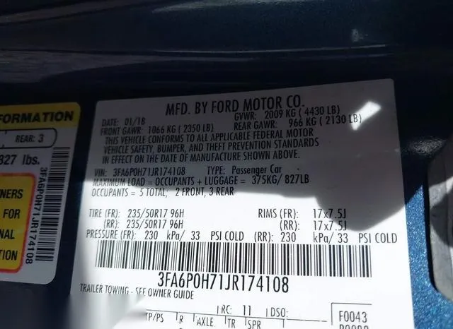 3FA6P0H71JR174108 2018 2018 Ford Fusion- SE 9