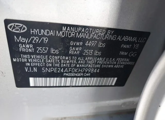 5NPE24AF0KH799844 2019 2019 Hyundai Sonata- SE 9