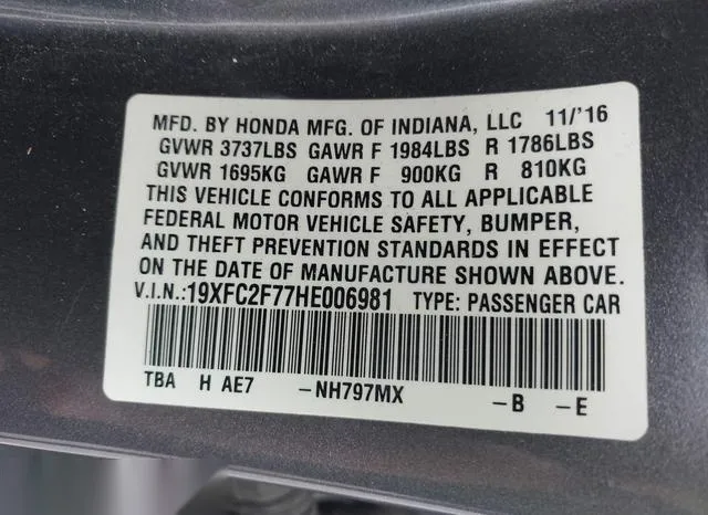 19XFC2F77HE006981 2017 2017 Honda Civic- EX 9