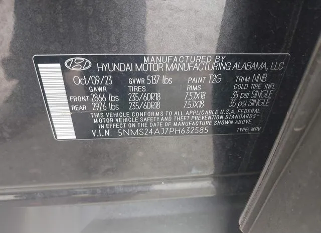 5NMS24AJ7PH632585 2023 2023 Hyundai Santa Fe- Sel 9