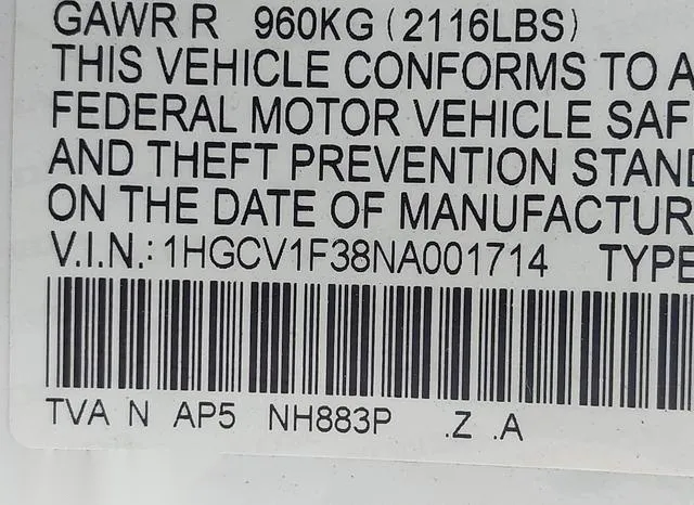 1HGCV1F38NA001714 2022 2022 Honda Accord- Sport 9