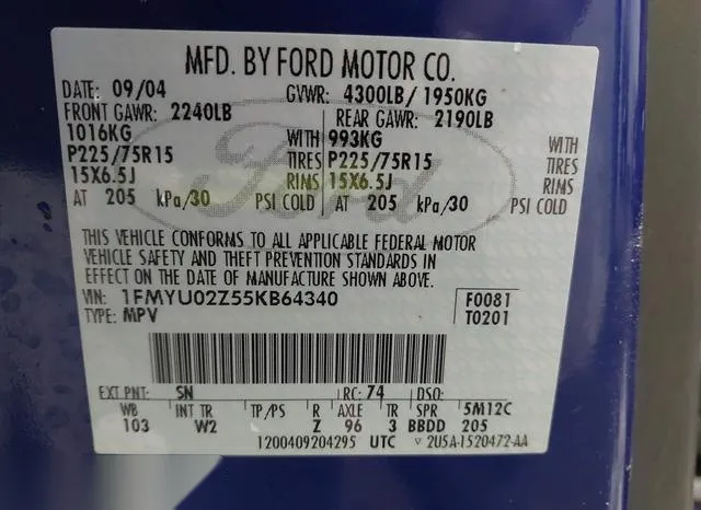 1FMYU02Z55KB64340 2005 2005 Ford Escape- Xls 9