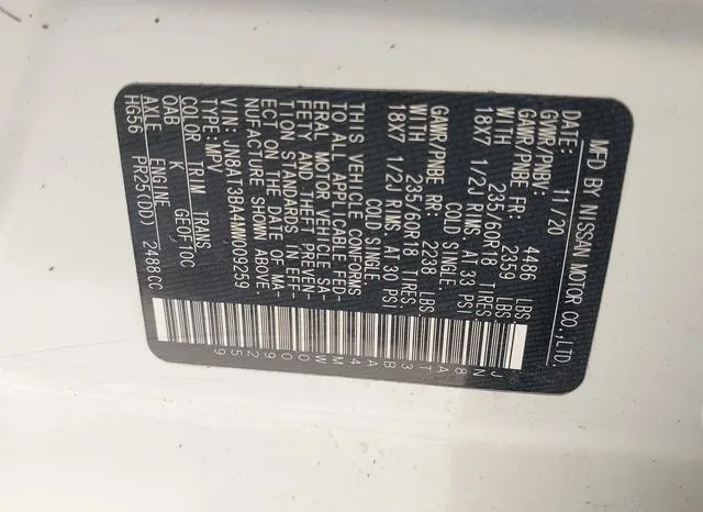 JN8AT3BA4MW009259 2021 2021 Nissan Rogue- Sv Fwd 9