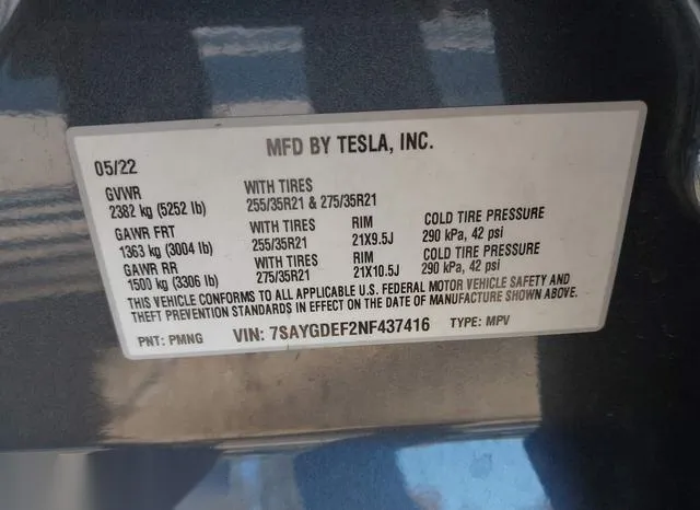 7SAYGDEF2NF437416 2022 2022 Tesla Model Y- Performance Dual 9