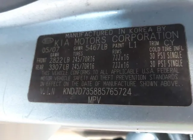 KNDJD735885765724 2008 2008 KIA Sorento- LX 9