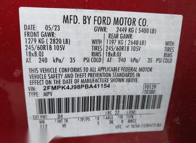 2FMPK4J98PBA41154 2023 2023 Ford Edge- Sel 9