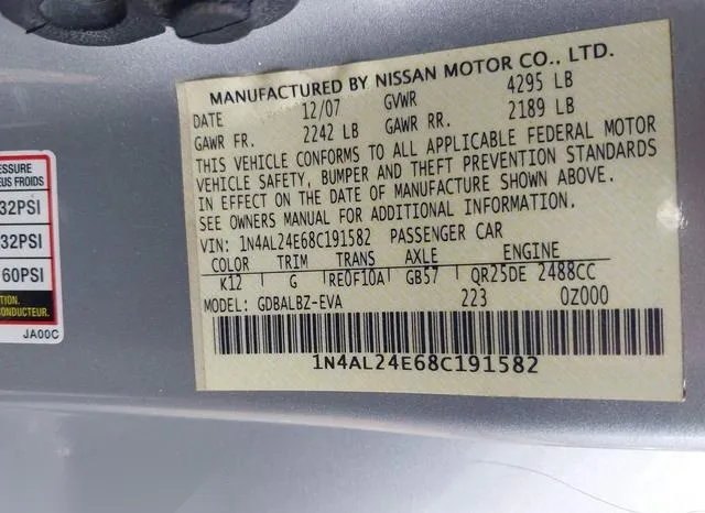 1N4AL24E68C191582 2008 2008 Nissan Altima- 2-5 S 9