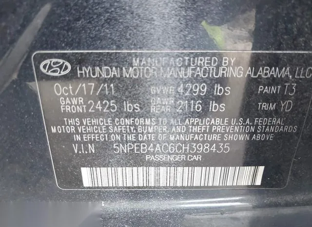 5NPEB4AC6CH398435 2012 2012 Hyundai Sonata- Gls 9