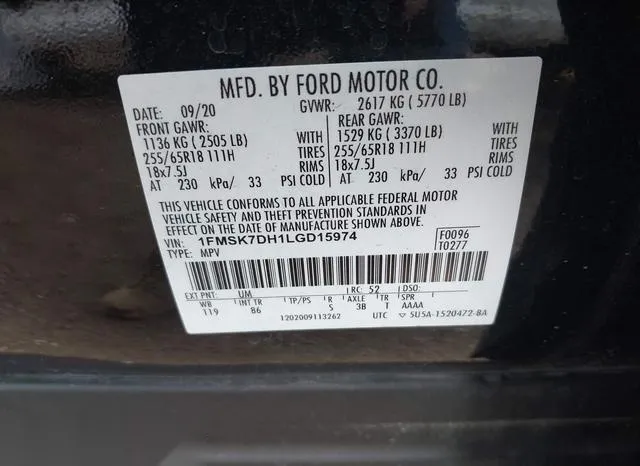 1FMSK7DH1LGD15974 2020 2020 Ford Explorer- Xlt 9