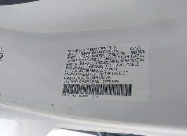 5FNRL6H85PB046964 2023 2023 Honda Odyssey- Touring 9