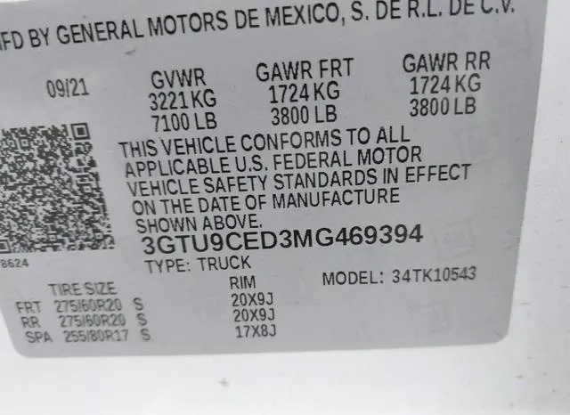 3GTU9CED3MG469394 2021 2021 GMC Sierra- 1500 4Wd  Short Box 9