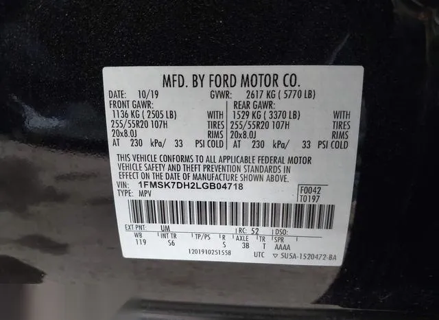 1FMSK7DH2LGB04718 2020 2020 Ford Explorer- Xlt 9