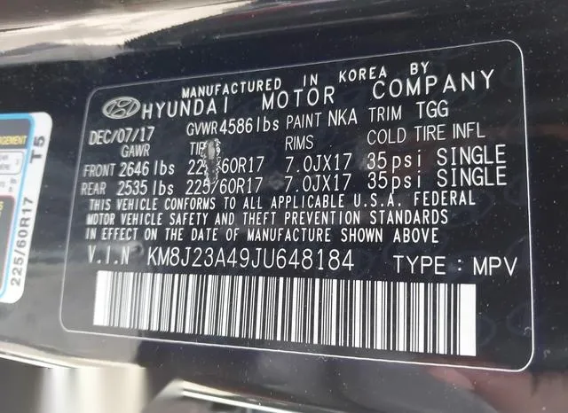 KM8J23A49JU648184 2018 2018 Hyundai Tucson- SE 9