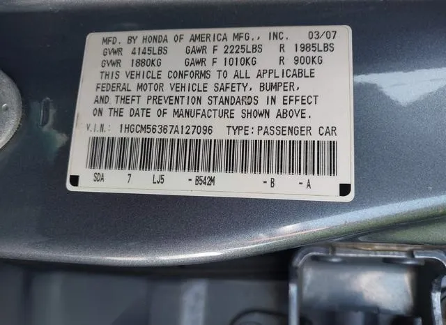 1HGCM56367A127096 2007 2007 Honda Accord- 2-4 SE 9