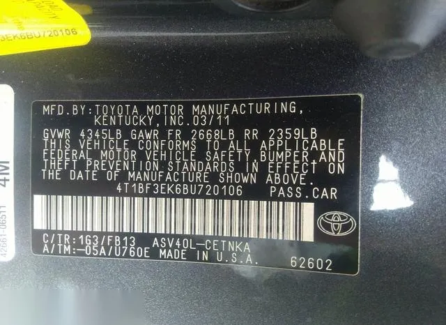 4T1BF3EK6BU720106 2011 2011 Toyota Camry- LE 9