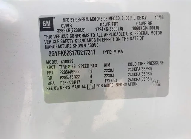 3GYFK62817G217311 2007 2007 Cadillac Escalade- Ext Standard 9