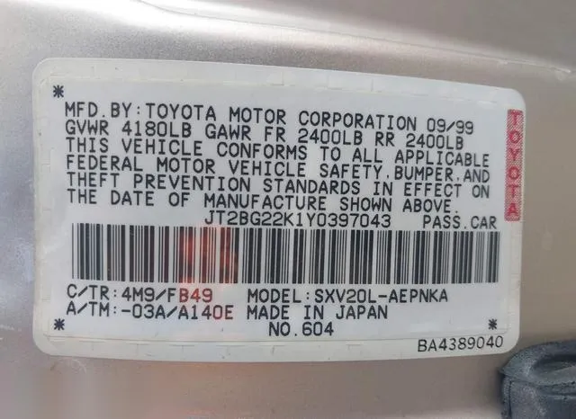 JT2BG22K1Y0397043 2000 2000 Toyota Camry- LE 9