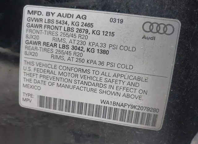 WA1BNAFY9K2079280 2019 2019 Audi Q5- 45 Premium 9