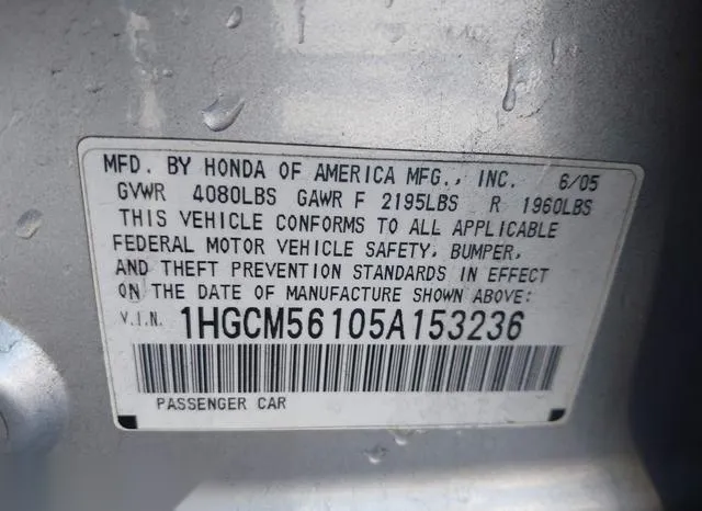 1HGCM56105A153236 2005 2005 Honda Accord- 2-4 DX 9