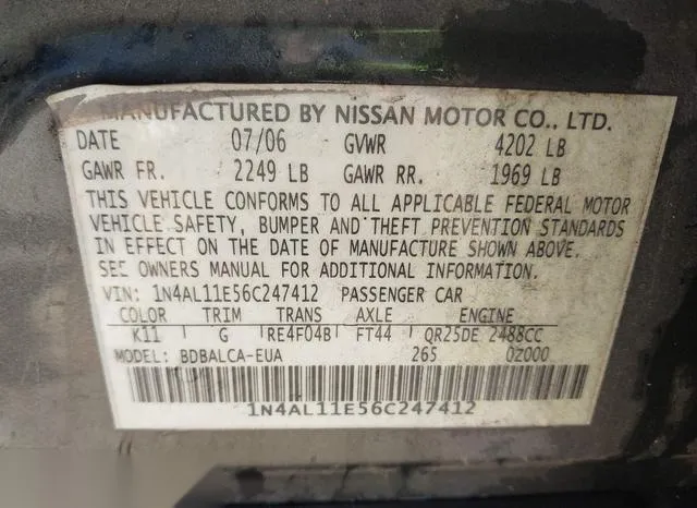 1N4AL11E56C247412 2006 2006 Nissan Altima- 2-5 S 9