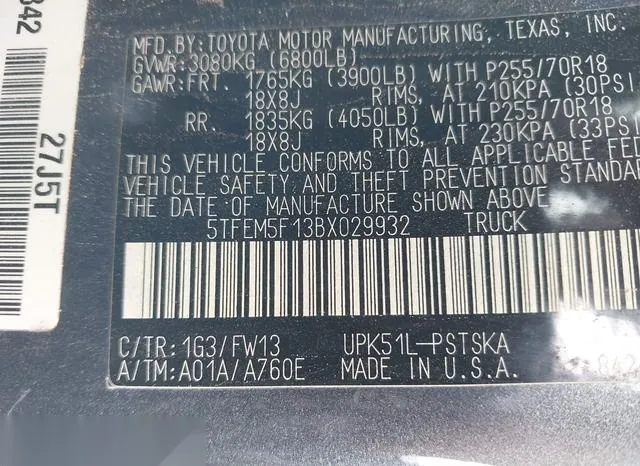 5TFEM5F13BX029932 2011 2011 Toyota Tundra- Grade 4-6L V8 9