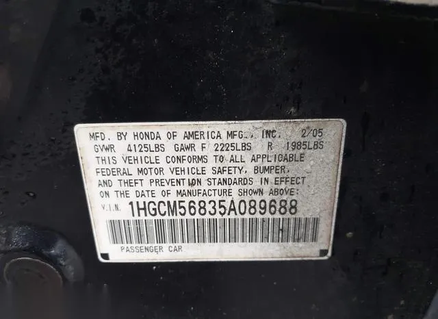 1HGCM56835A089688 2005 2005 Honda Accord- 2-4 EX 9