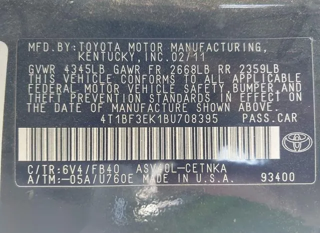 4T1BF3EK1BU708395 2011 2011 Toyota Camry- LE 9