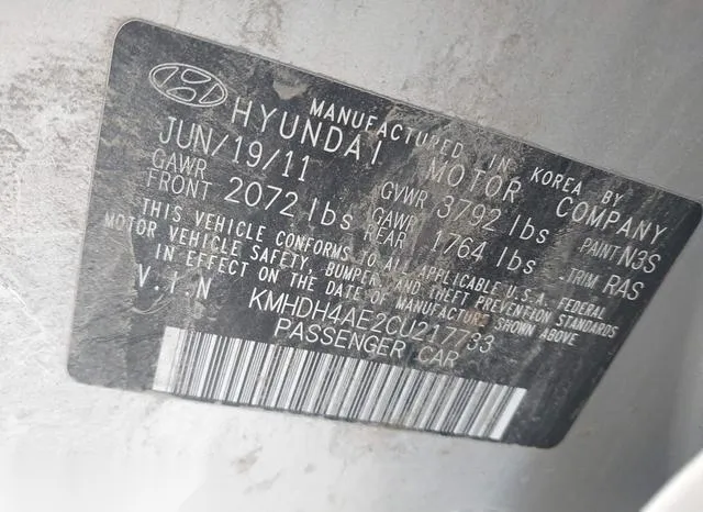 KMHDH4AE2CU217733 2012 2012 Hyundai Elantra- Gls -ulsan Plant- 9