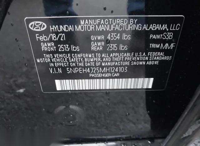 5NPEH4J25MH124103 2021 2021 Hyundai Sonata- Limited 9