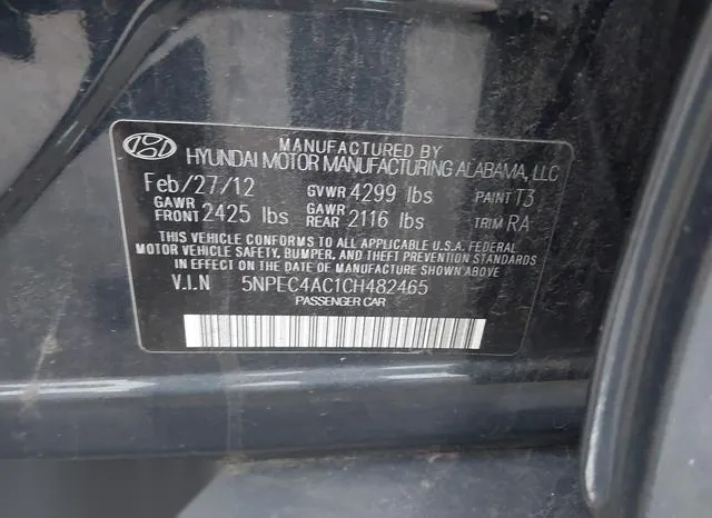 5NPEC4AC1CH482465 2012 2012 Hyundai Sonata- SE 9