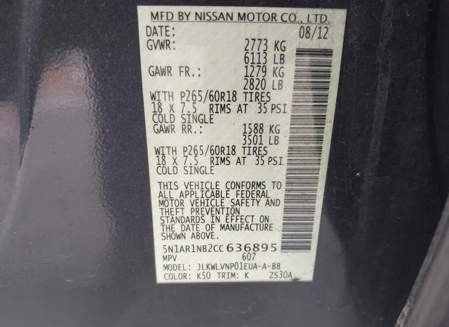 5N1AR1NB2CC636895 2012 2012 Nissan Pathfinder- LE 9