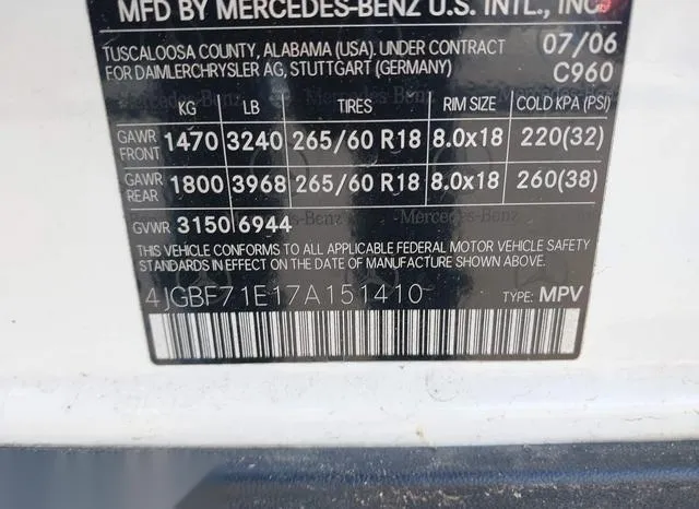 4JGBF71E17A151410 2007 2007 Mercedes-Benz GL 450- 4Matic 9