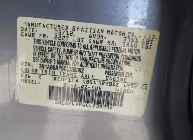 3N1AB6AP6CL738392 2012 2012 Nissan Sentra- 2-0 9