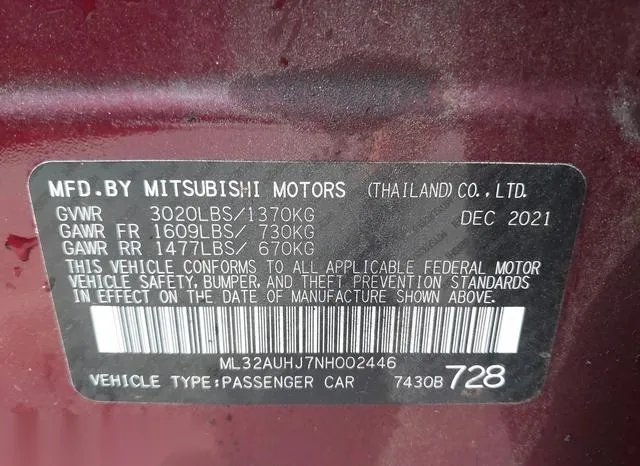 ML32AUHJ7NH002446 2022 2022 Mitsubishi Mirage- ES 9