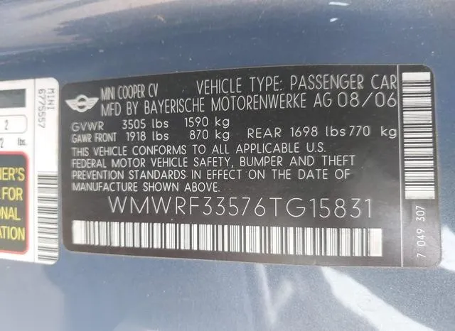 WMWRF33576TG15831 2006 2006 Mini Cooper 9