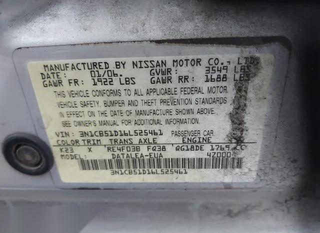 3N1CB51D16L525461 2006 2006 Nissan Sentra- 1-8S 9