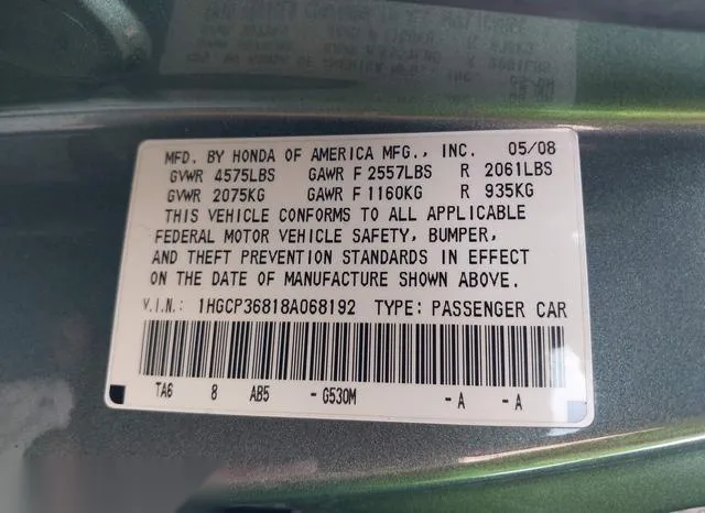 1HGCP36818A068192 2008 2008 Honda Accord- 3-5 Ex-L 9