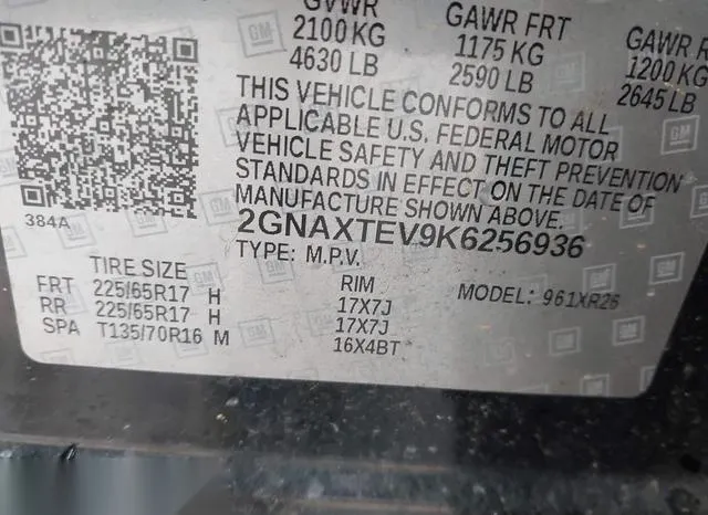 2GNAXTEV9K6256936 2019 2019 Chevrolet Equinox- LT 9