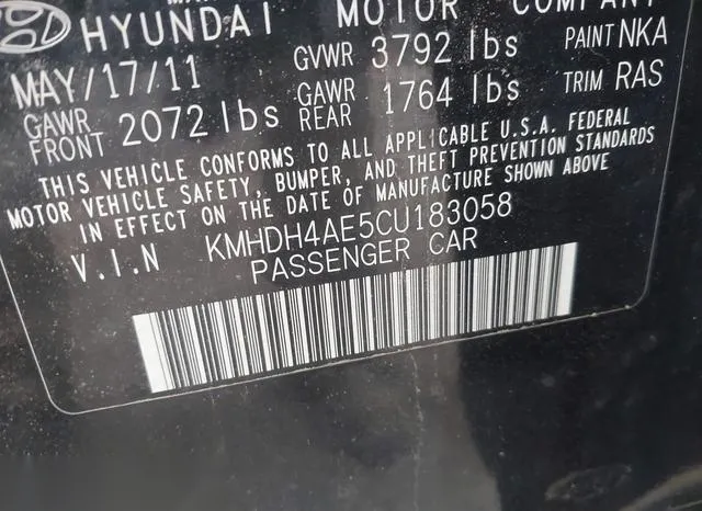 KMHDH4AE5CU183058 2012 2012 Hyundai Elantra- Gls -ulsan Plant- 9