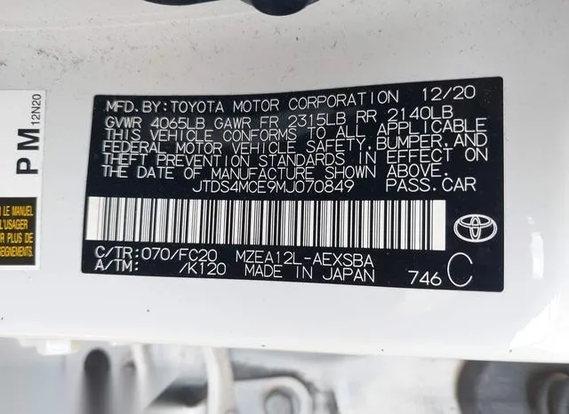 JTDS4MCE9MJ070849 2021 2021 Toyota Corolla- SE 9