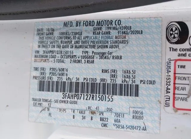 3FAHP07127R150155 2007 2007 Ford Fusion- SE 9