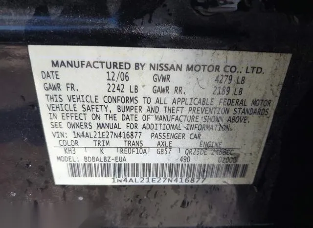 1N4AL21E27N416877 2007 2007 Nissan Altima- 2-5 S 9