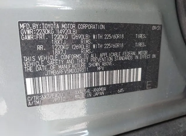 JTMB6RFV5MD039311 2021 2021 Toyota RAV4- Hybrid Xle Premium 9