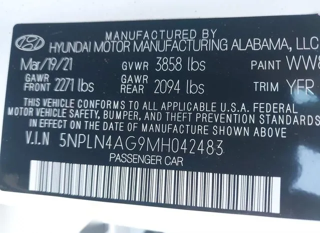 5NPLN4AG9MH042483 2021 2021 Hyundai Elantra- Sel 9