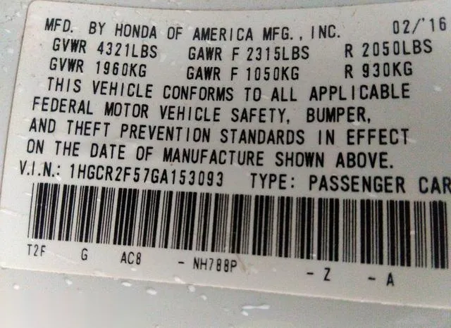 1HGCR2F57GA153093 2016 2016 Honda Accord- Sport 9