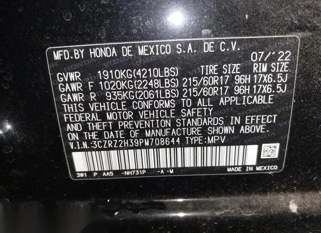 3CZRZ2H39PM708644 2023 2023 Honda HR-V- Awd Lx 9