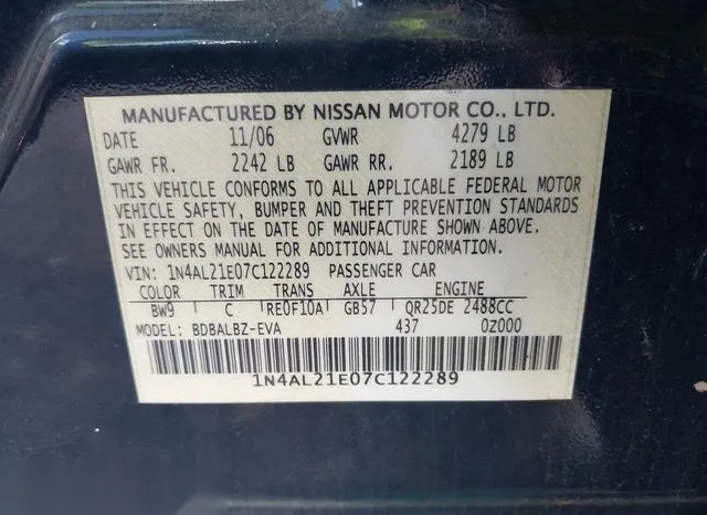 1N4AL21E07C122289 2007 2007 Nissan Altima- 2-5 S 9